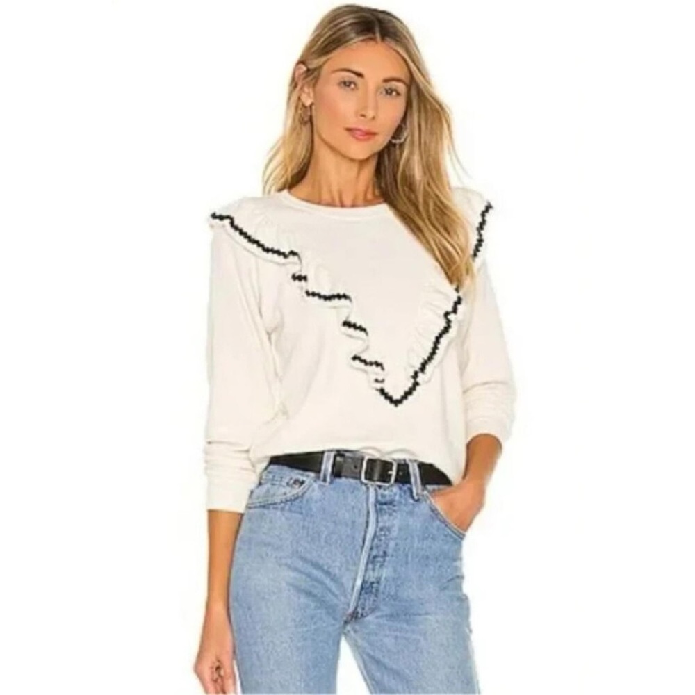 The Great. Ivory Shrunken Ruffle Sweatshirt Cream Pullover Scalloped Size XS